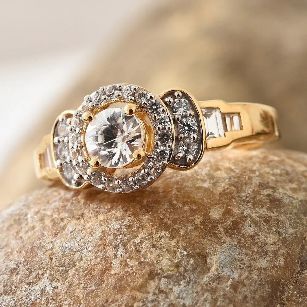 Ring White Zircon YG Over Sterling Silver Size 8.0